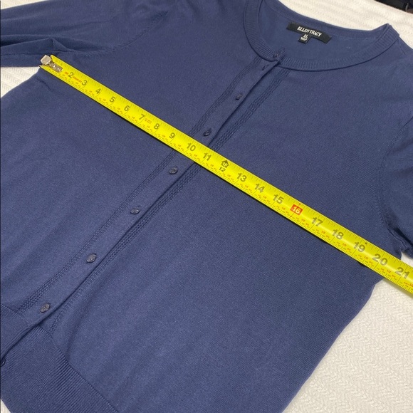 Ellen Tracy Cardigan 3/4 Sleeve Coastal Pearlized Button-Up Indigo Navy Size XL - Picture 8 of 9